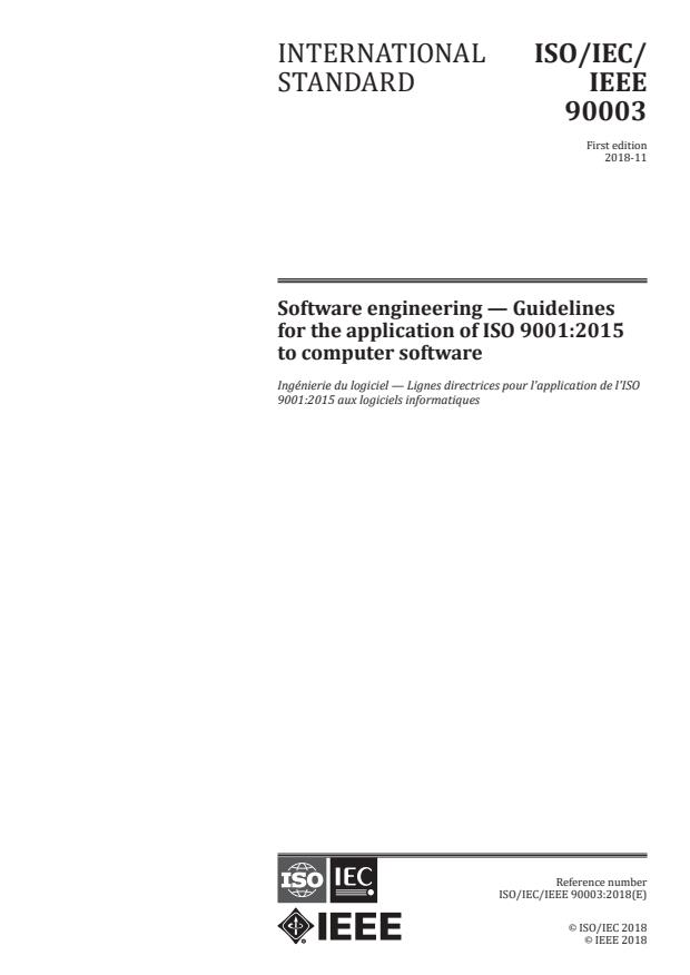 ISO/IEC/IEEE 90003:2018 - Software engineering -- Guidelines for the application of ISO 9001:2015 to computer software