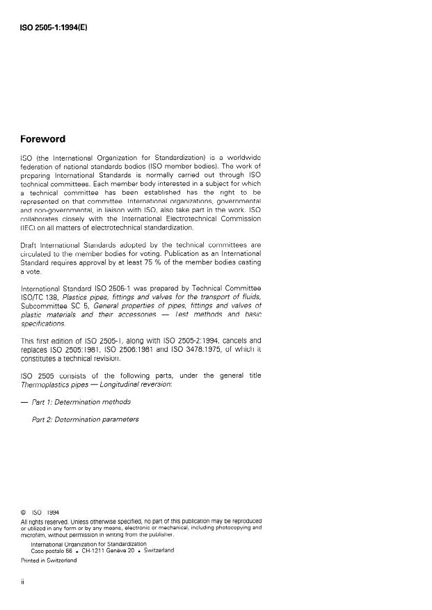 ISO 2505-1:1994 ISO 2505-1:1994 - Thermoplastics pipes -- Longitudinal reversion - Page 2 preview