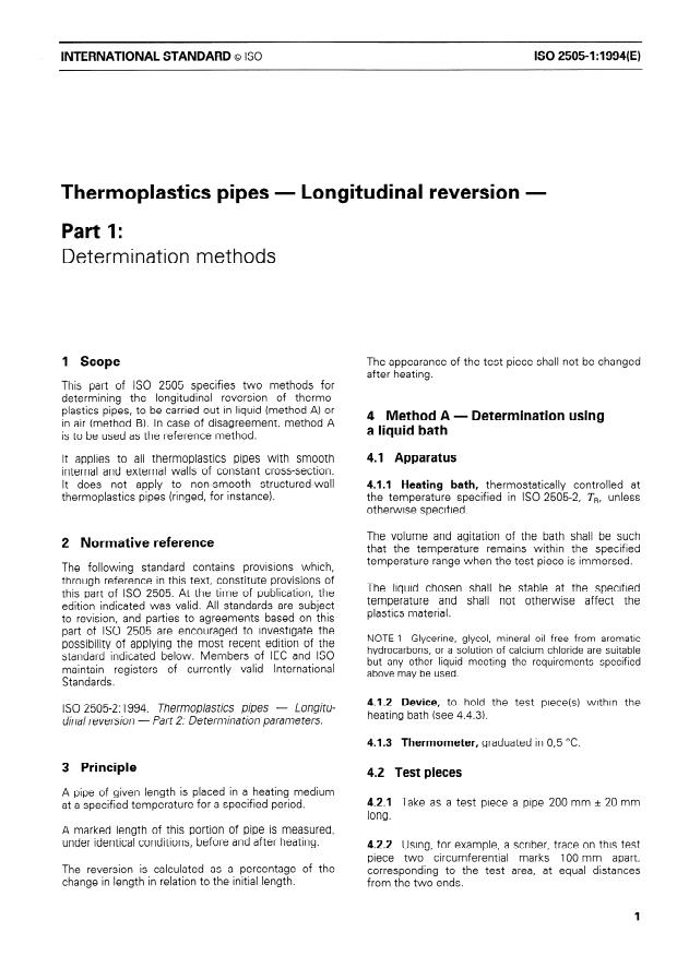 ISO 2505-1:1994 - Thermoplastics pipes -- Longitudinal reversion