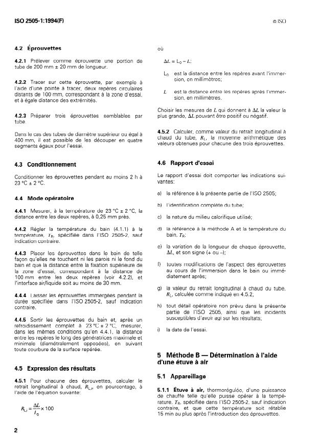ISO 2505-1:1994 ISO 2505-1:1994 - Tubes en matieres thermoplastiques -- Retrait longitudinal a chaud - Page 4 preview