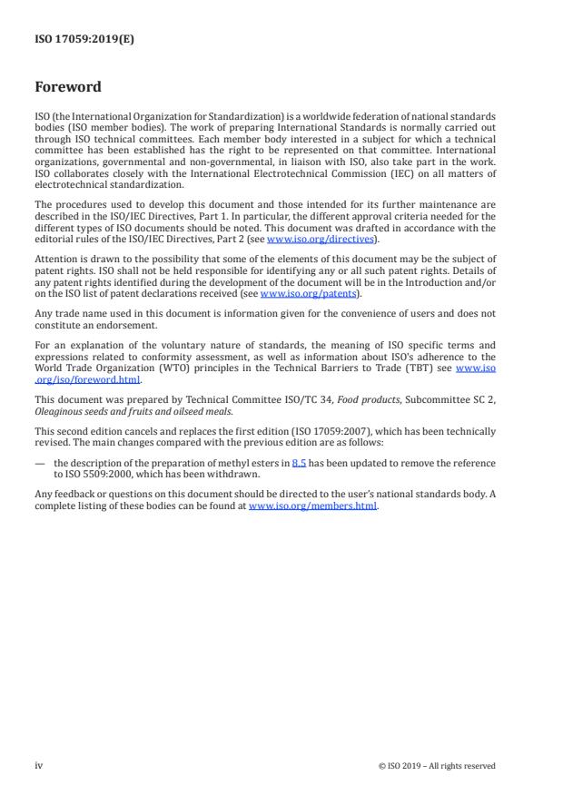 ISO 17059:2019 ISO 17059:2019 - Oilseeds -- Extraction of oil and preparation of methyl esters of triglyceride fatty acids for analysis by gas chromatography (rapid method) - Page 4 preview