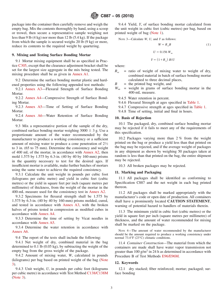 ASTM C887-05(2010) - Standard Specification for Packaged, Dry, Combined Materials for Surface Bonding Mortar