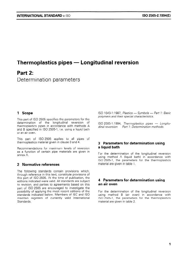 ISO 2505-2:1994 - Thermoplastics pipes -- Longitudinal reversion