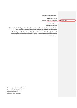 ISO/IEC 30113-12:2019 REDLINE ISO/IEC 30113-12:2019 - Information technology — User interfaces — Gesture-based interfaces across devices and methods — Part 12: Multi-point gestures for common system actions
Released:11/20/2019 - Page 1 preview