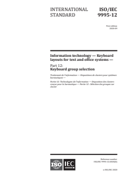 ISO/IEC 9995-12:2020 - Information technology — Keyboard layouts for text and office systems — Part 12: Keyboard group selection
Released:9/7/2020 - Page 1 preview