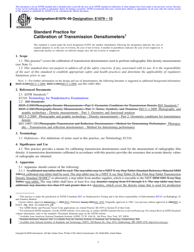 REDLINE ASTM E1079-10 - Standard Practice for Calibration of Transmission Densitometers