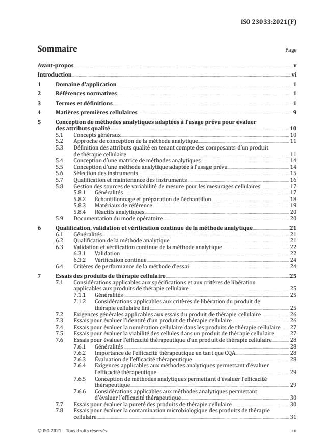 ISO 23033:2021 - Biotechnologie -- Méthodes analytiques -- Exigences et considérations générales pour les essais et la caractérisation de produits de thérapie cellulaire