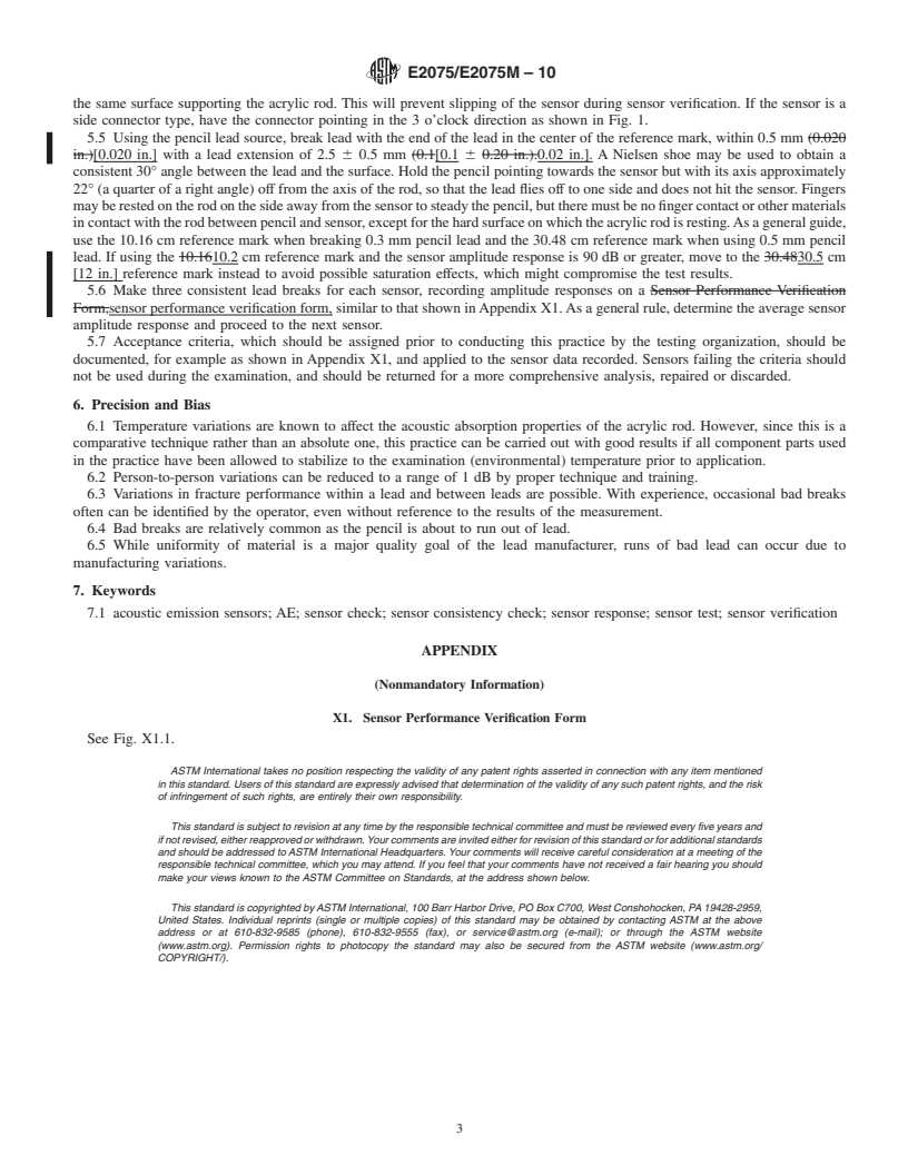 REDLINE ASTM E2075/E2075M-10 - Standard Practice for Verifying the Consistency of AE-Sensor Response Using an Acrylic Rod