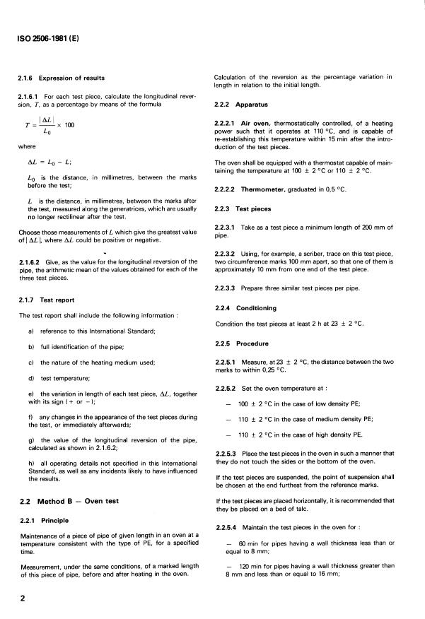 ISO 2506:1981 ISO 2506:1981 - Polyethylene pipes (PE) -- Longitudinal reversion -- Test methods and specification - Page 4 preview