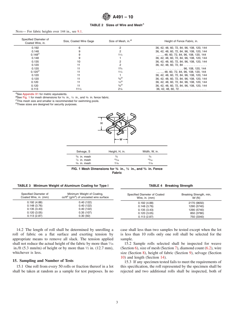 ASTM A491-10 - Standard Specification for Aluminum-Coated Steel Chain-Link Fence Fabric