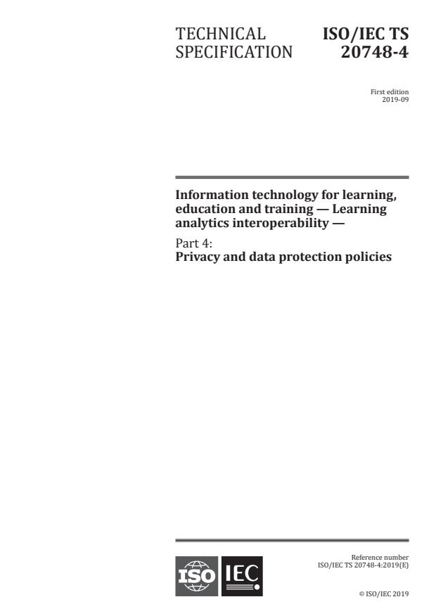 ISO/IEC TS 20748-4:2019 - Information technology for learning, education and training -- Learning analytics interoperability