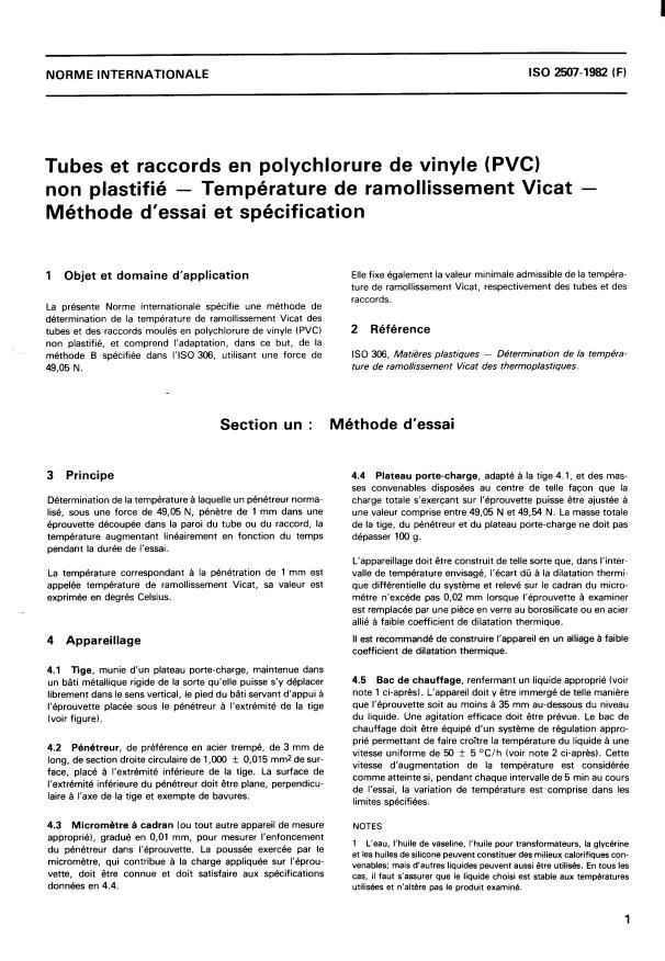ISO 2507:1982 - Tubes et raccords en polychlorure de vinyle (PVC) non plastifié -- Température de ramollissement Vicat -- Méthode d'essai et spécification