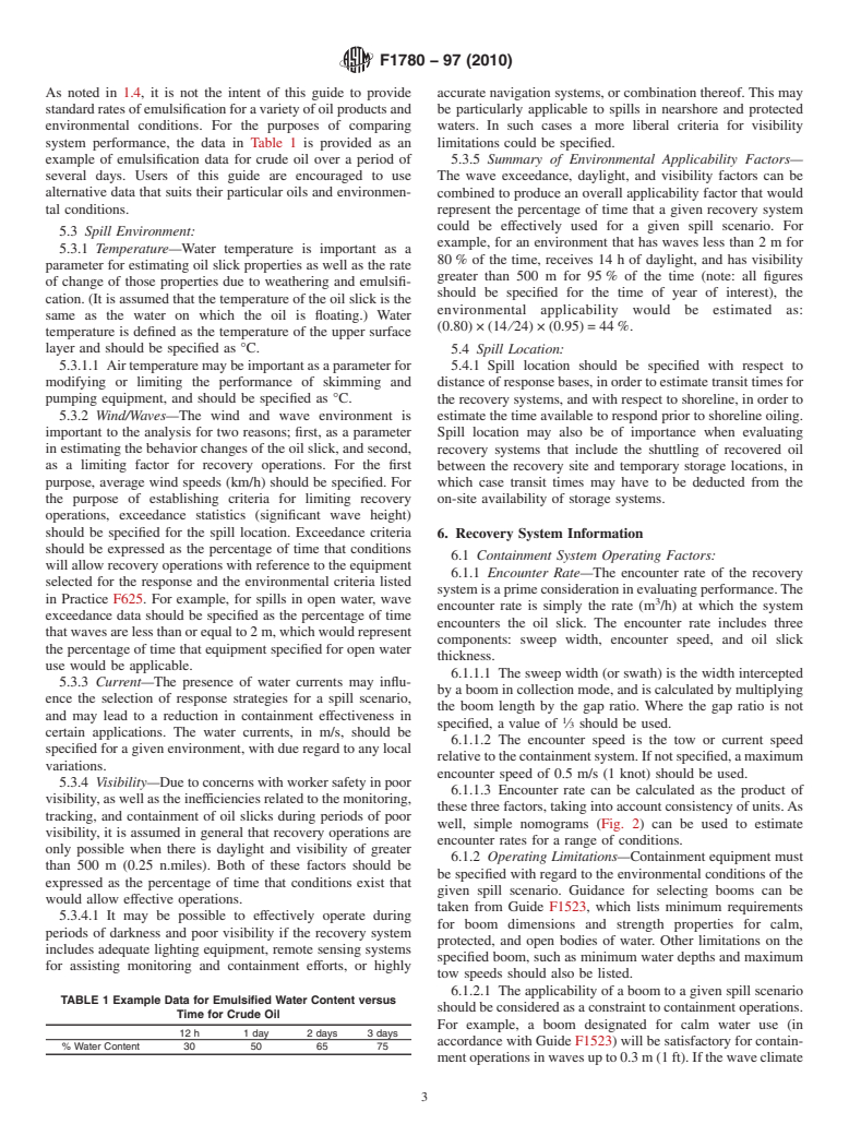 ASTM F1780-97(2010) - Standard Guide for Estimating Oil Spill Recovery System Effectiveness