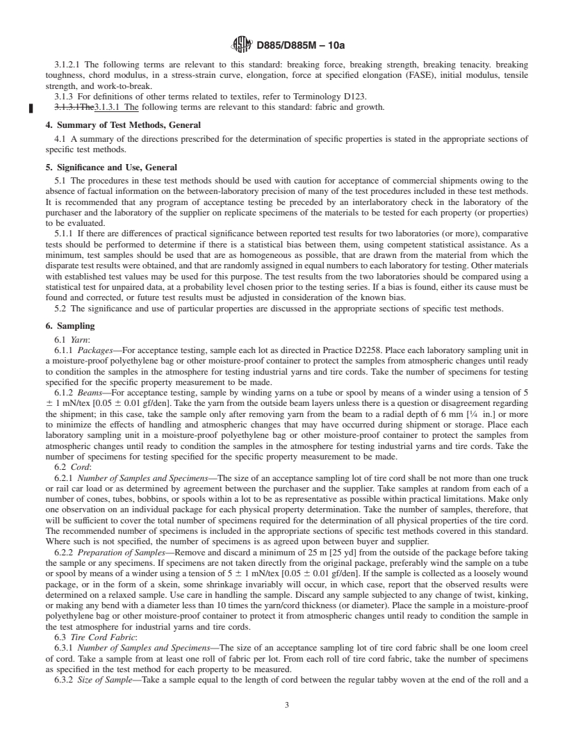 REDLINE ASTM D885/D885M-10a - Standard Test Methods for Tire Cords, Tire Cord Fabrics, and Industrial Filament Yarns Made from Manufactured Organic-Base Fibers