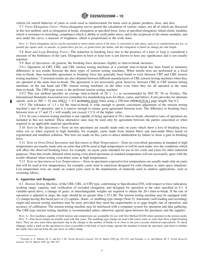 REDLINE ASTM D2256/D2256M-10 - Standard Test Method for Tensile Properties of Yarns by the Single-Strand Method