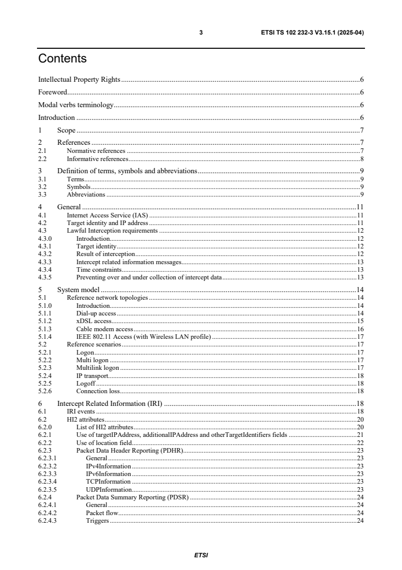 ETSI TS 102 232-3 V3.15.1 (2025-04) - Lawful Interception (LI); Handover Interface and Service-Specific Details (SSD) for IP delivery; Part 3: Service-specific details for internet access services