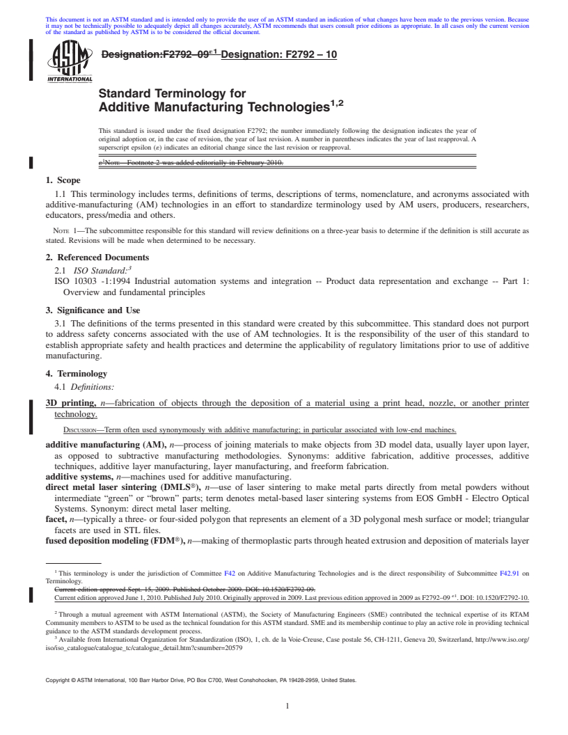 REDLINE ASTM F2792-10 - Standard Terminology for Additive Manufacturing Technologies