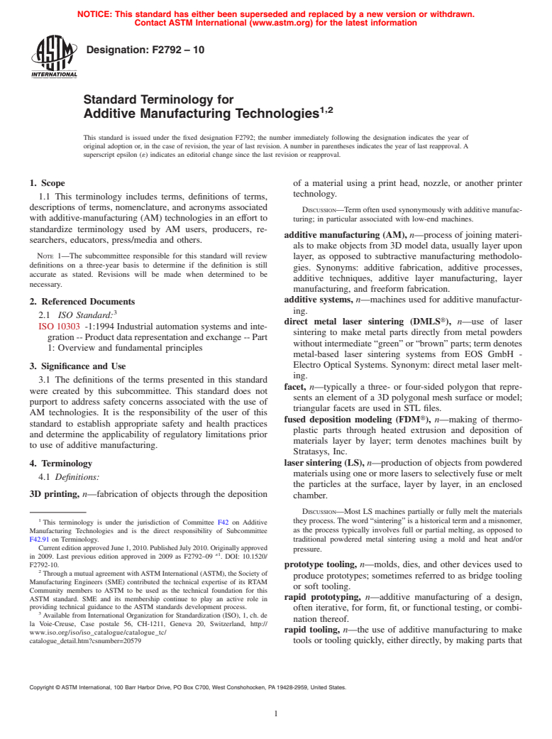 ASTM F2792-10 - Standard Terminology for Additive Manufacturing Technologies