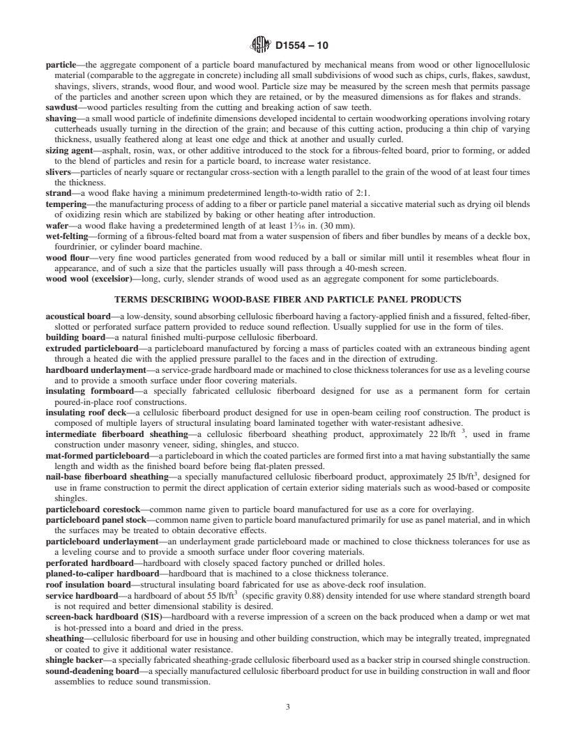 REDLINE ASTM D1554-10 - Standard Terminology Relating to Wood-Base Fiber and Particle Panel Materials