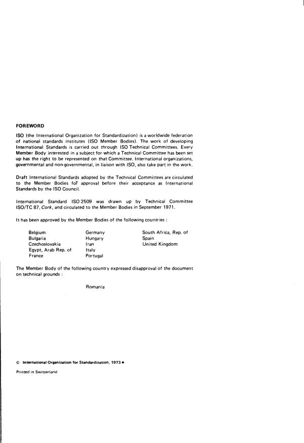 ISO 2509:1973 ISO 2509:1973 - Cork -- Sound absorbing expanded pure agglomerated cork in tiles -- Characteristics - Page 2 preview