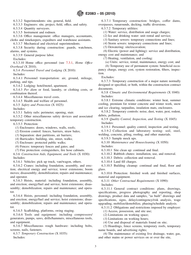 ASTM E2083-05(2010) - Standard Classification for Building Construction Field Requirements, and Office Overhead  Profit