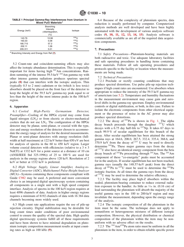 ASTM C1030-10 - Standard Test Method for Determination of Plutonium Isotopic Composition by Gamma-Ray Spectrometry