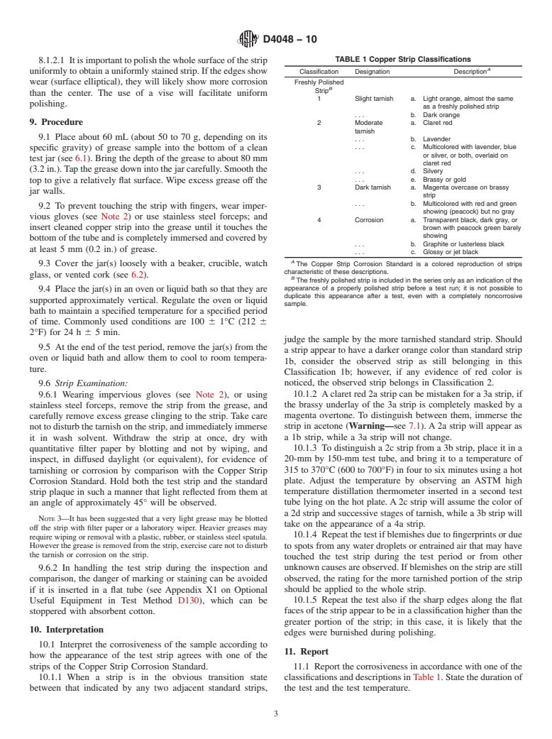 ASTM D4048-10 - Standard Test Method for Detection of Copper Corrosion from Lubricating Grease