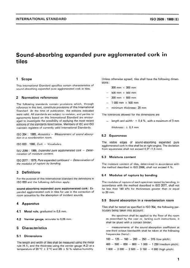 ISO 2509:1989 - Sound-absorbing expanded pure agglomerated cork in tiles