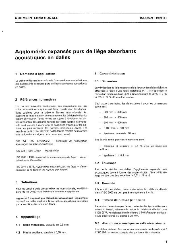 ISO 2509:1989 - Agglomérés expansés purs de liege absorbants acoustiques en dalles