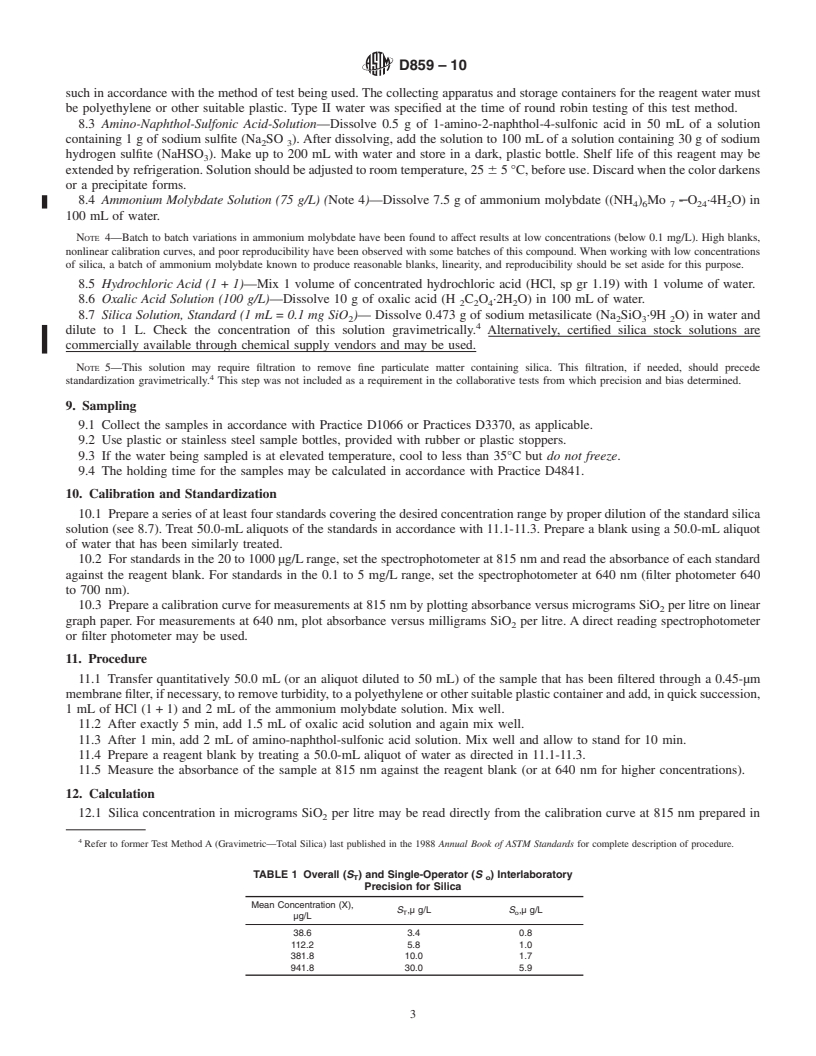 REDLINE ASTM D859-10 - Standard Test Method for Silica in Water