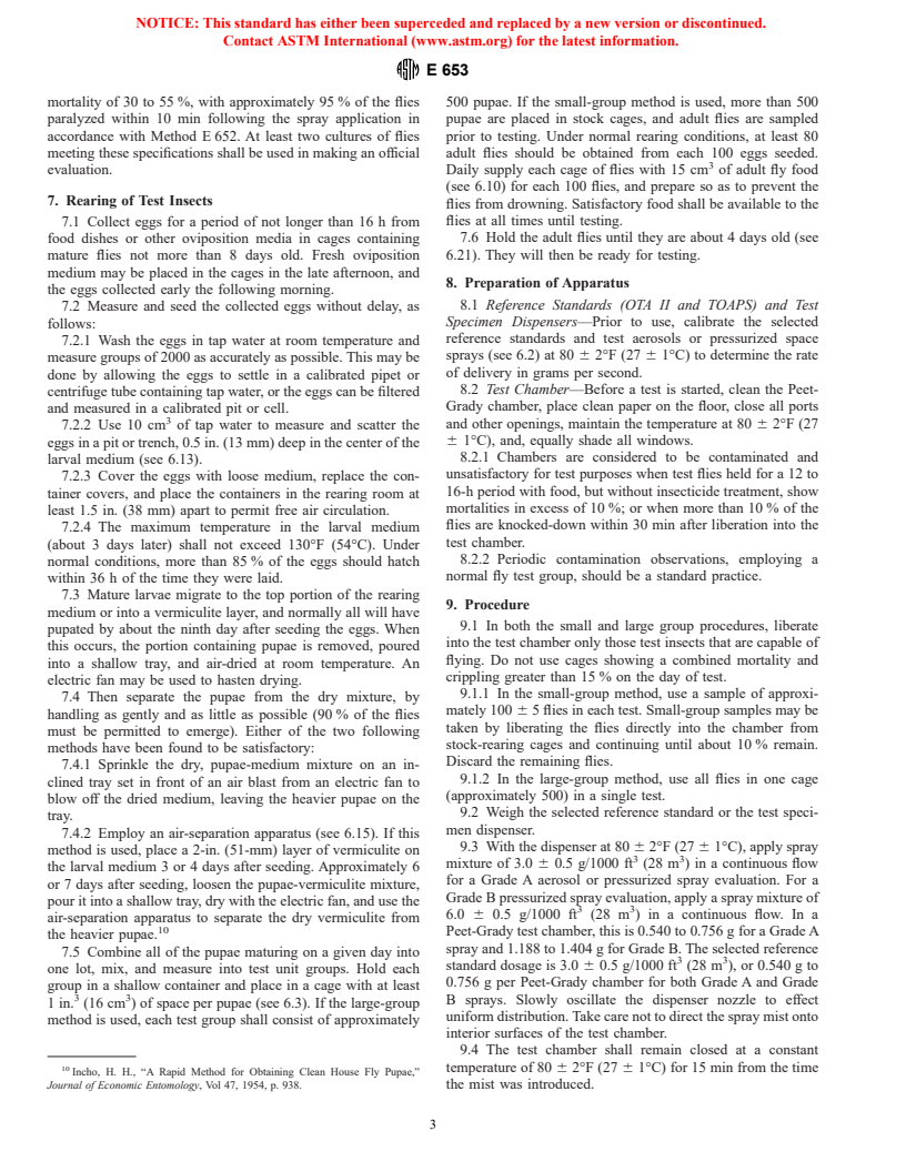 ASTM E653-91(1996)e1 - Standard Method for Testing Effectiveness of Aerosol and Pressurized Space Spray Insecticides Against Flying Insects