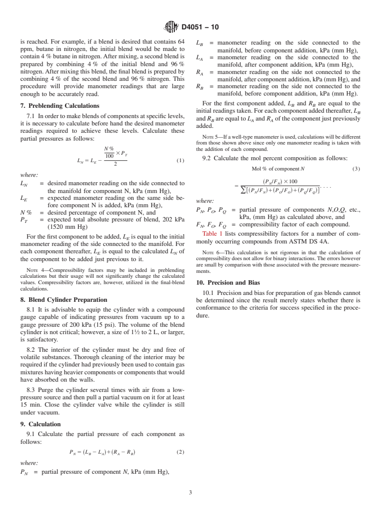 ASTM D4051-10 - Standard Practice for Preparation of Low-Pressure Gas Blends