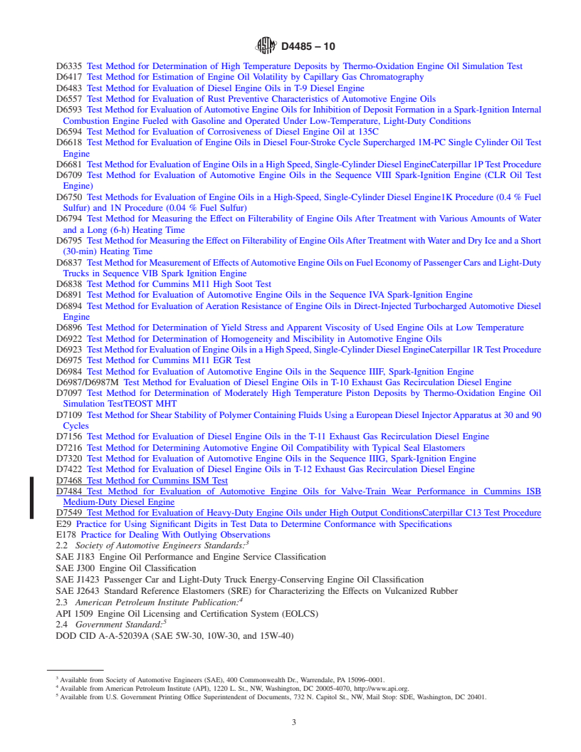 REDLINE ASTM D4485-10 - Standard Specification for Performance of Engine Oils