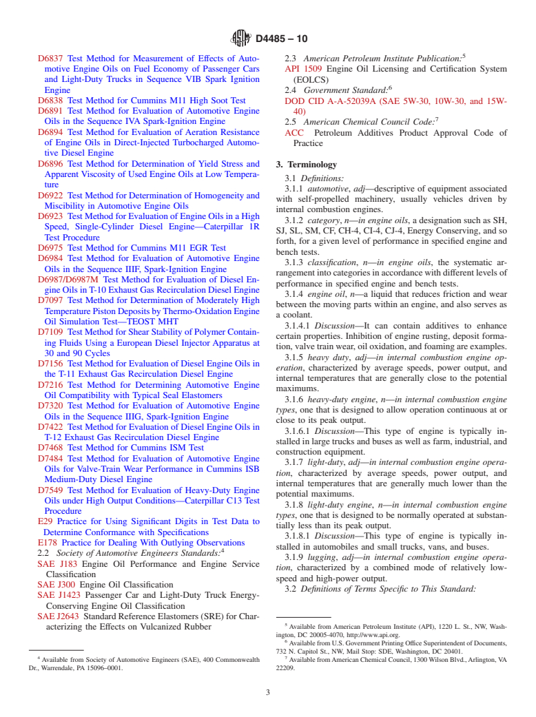 ASTM D4485-10 - Standard Specification for Performance of Engine Oils