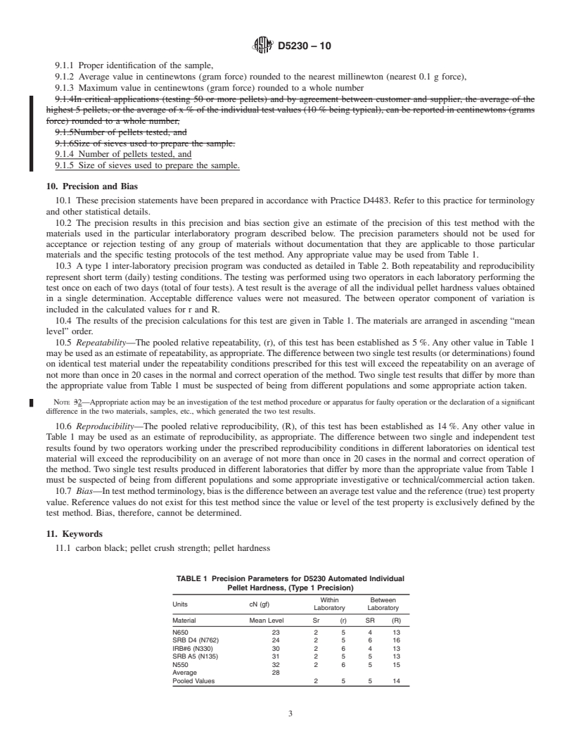 REDLINE ASTM D5230-10 - Standard Test Method for Carbon Black&#8212;Automated Individual Pellet Hardness