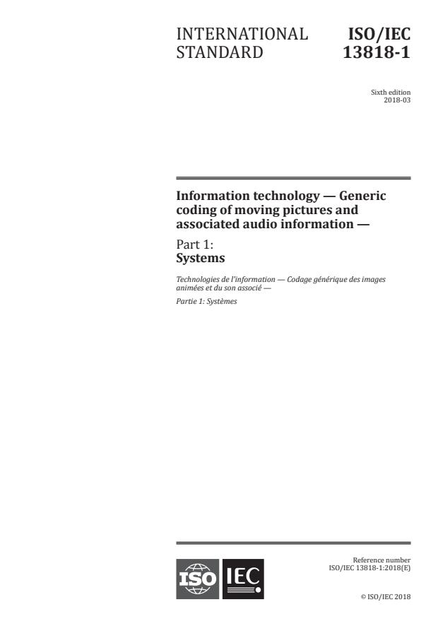 ISO/IEC 13818-1:2018 - Information technology -- Generic coding of moving pictures and associated audio information