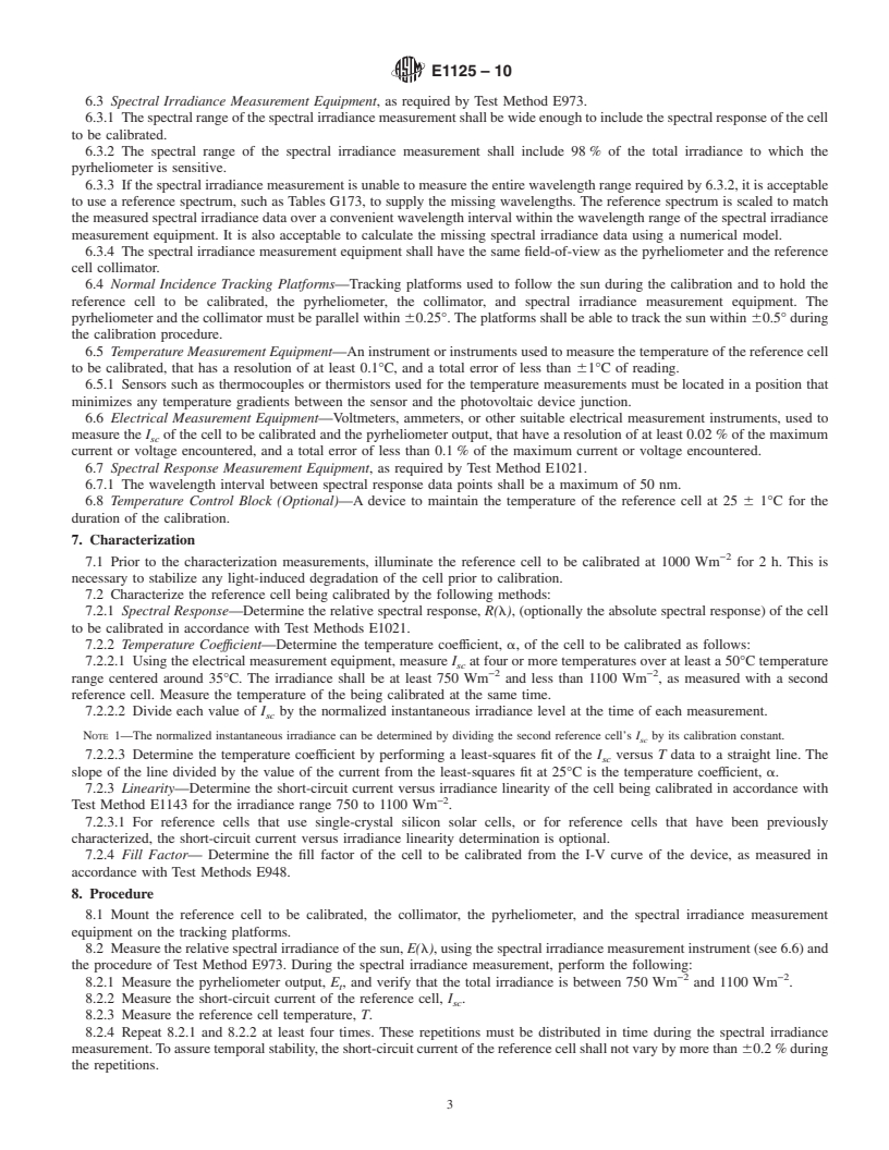 REDLINE ASTM E1125-10 - Standard Test Method for Calibration of Primary Non-Concentrator Terrestrial Photovoltaic Reference Cells Using a Tabular Spectrum