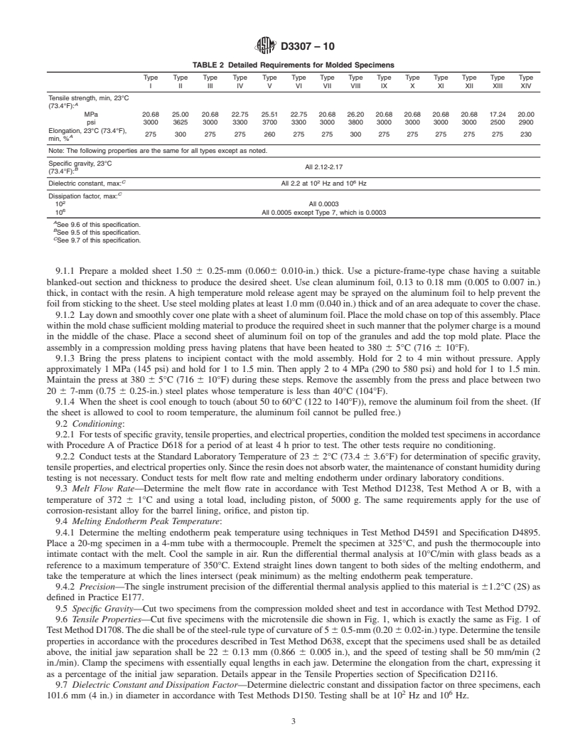 REDLINE ASTM D3307-10 - Standard Specification for Perfluoroalkoxy (PFA)-Fluorocarbon Resin Molding and Extrusion Materials