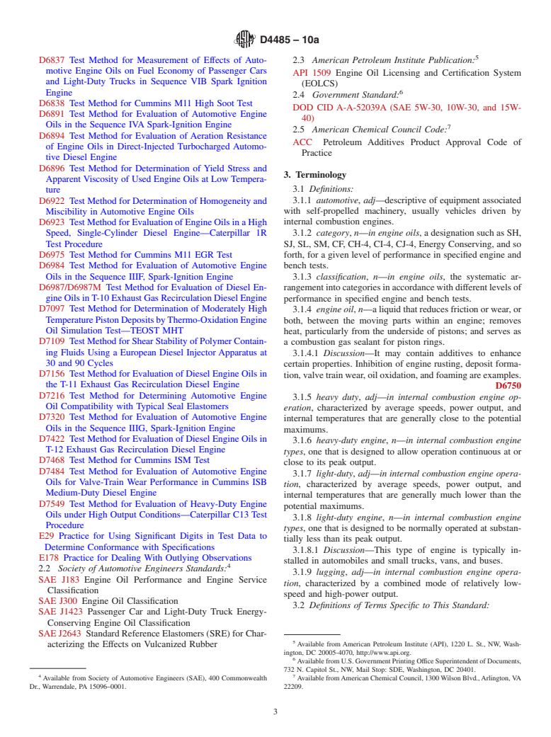 ASTM D4485-10a - Standard Specification for Performance of Engine Oils