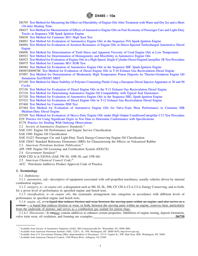 REDLINE ASTM D4485-10a - Standard Specification for Performance of Engine Oils