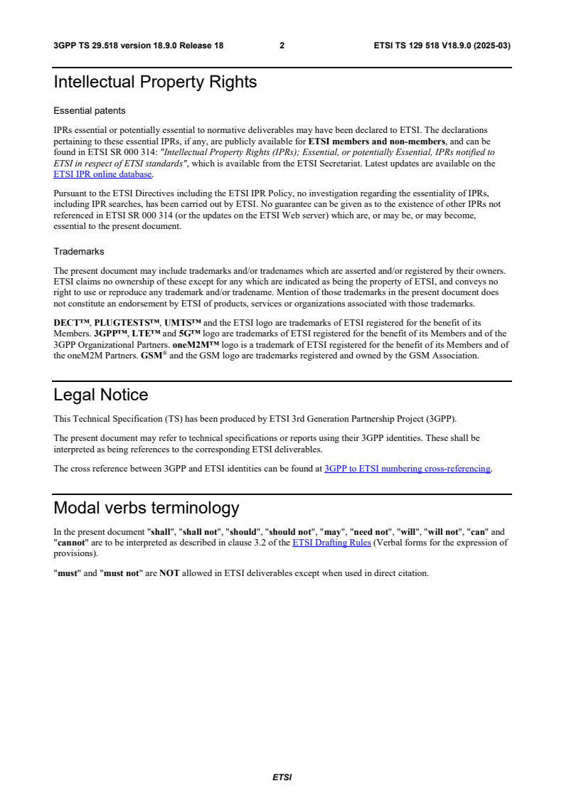 ETSI TS 129 518 V18.9.0 (2025-03) - 5G; 5G System; Access and Mobility Management Services; Stage 3 (3GPP TS 29.518 version 18.9.0 Release 18)