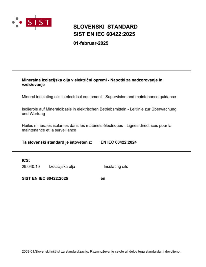 EN IEC 60422:2025 - BARVE