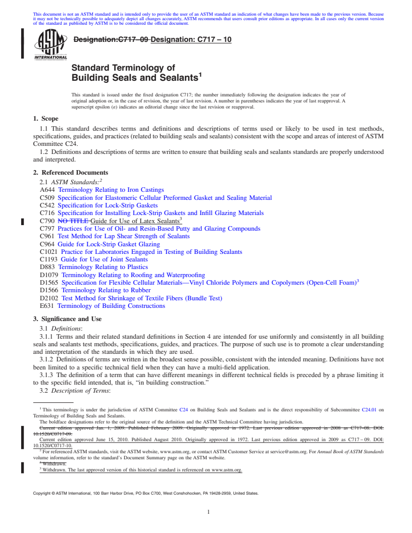 REDLINE ASTM C717-10 - Standard Terminology of  Building Seals and Sealants