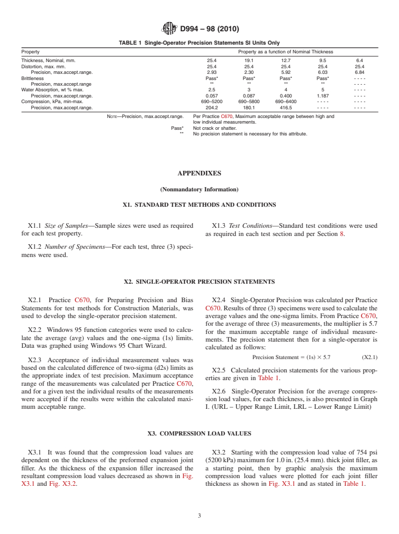 ASTM D994-98(2010) - Standard Specification for Preformed Expansion Joint Filler for Concrete (Bituminous Type)