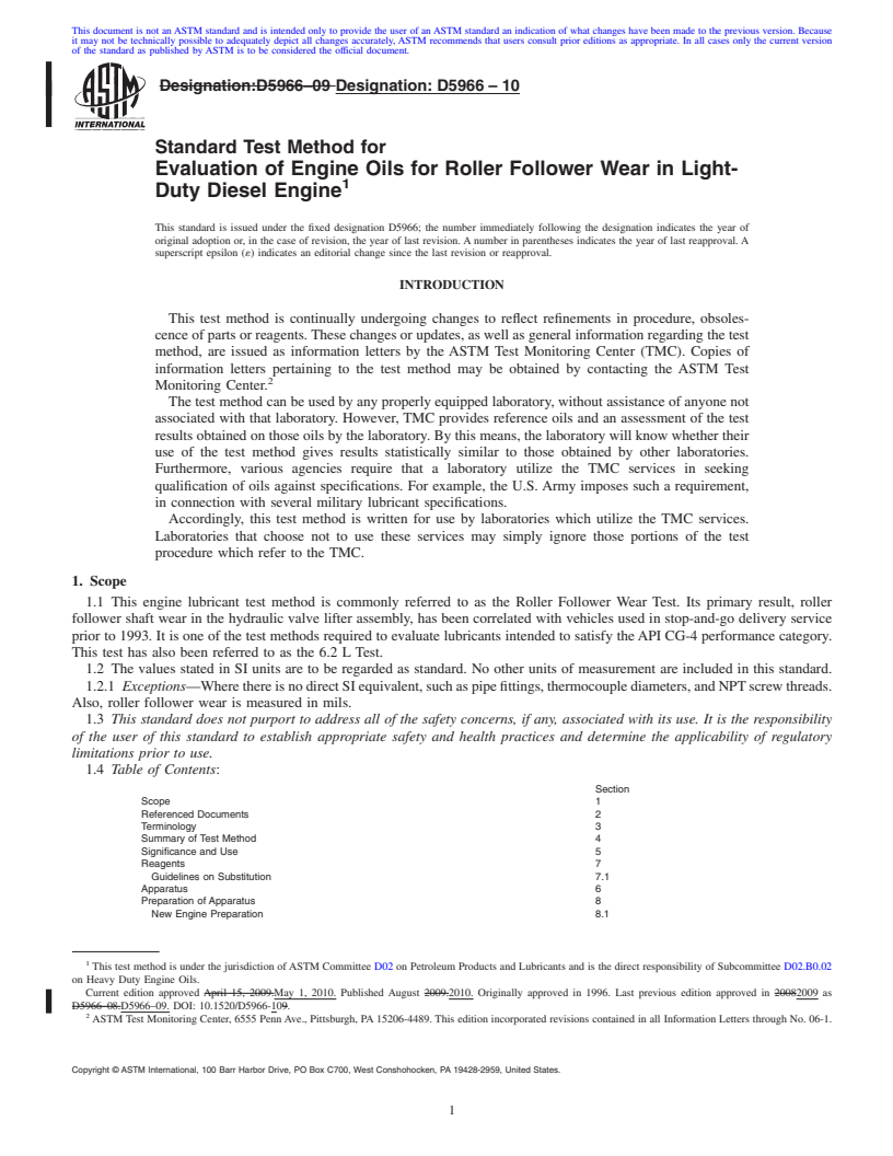 REDLINE ASTM D5966-10 - Standard Test Method for Evaluation of Engine Oils for Roller Follower Wear in Light-Duty Diesel Engine