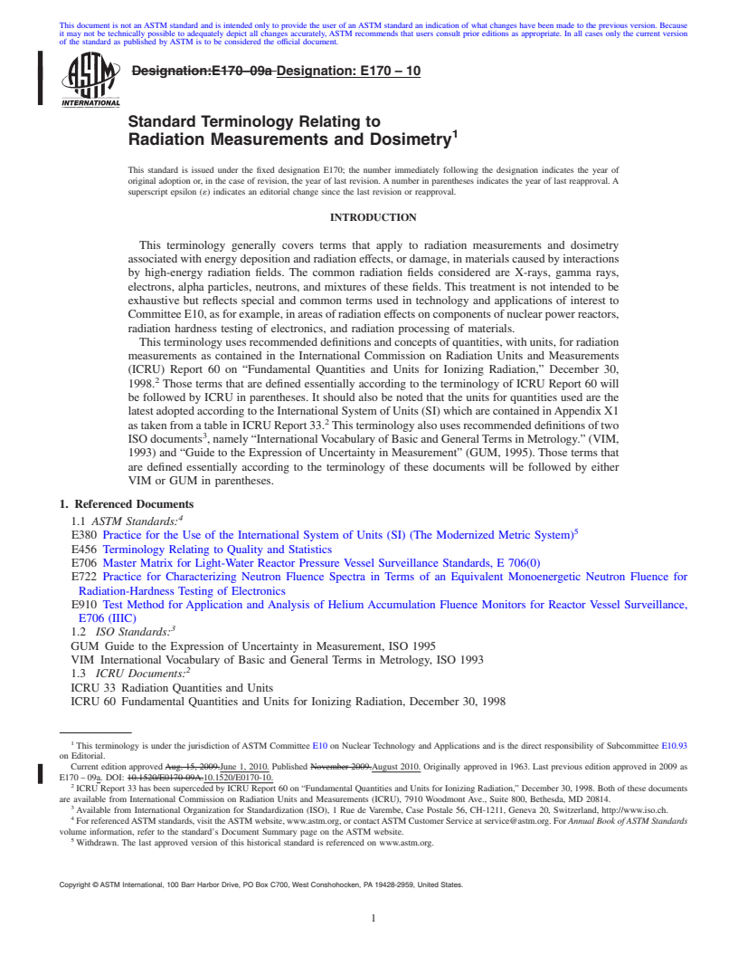 REDLINE ASTM E170-10 - Standard Terminology Relating to  Radiation Measurements and Dosimetry