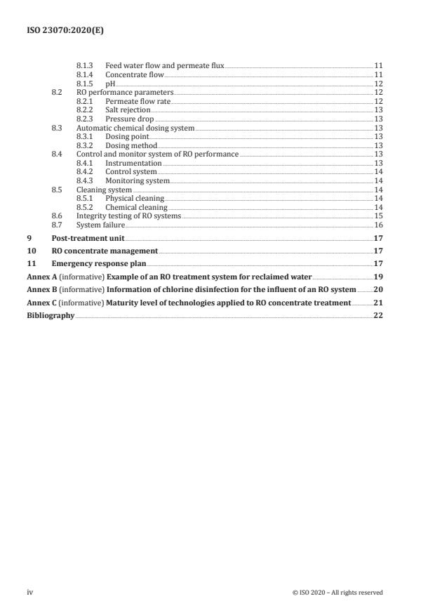 ISO 23070:2020 ISO 23070:2020 - Water Reuse in Urban Areas -- Guidelines for reclaimed water treatment: Design principles of a RO treatment system of municipal wastewater - Page 4 preview