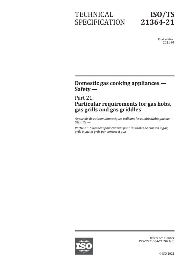ISO/TS 21364-21:2021 - Domestic gas cooking appliances -- Safety