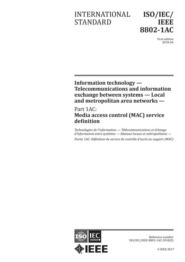 ISO/IEC/IEEE 8802-1AC:2018 - Information technology -- Telecommunications and information exchange between systems -- Local and metropolitan area networks
