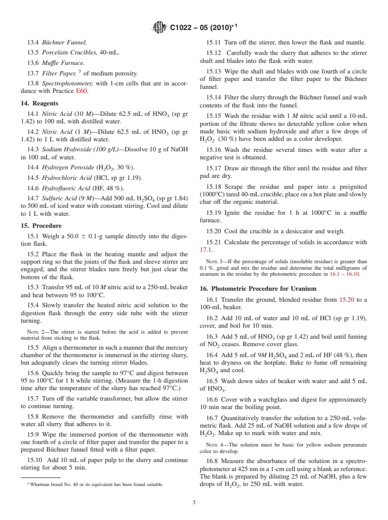 ASTM C1022-05(2010)e1 - Standard Test Methods for Chemical and Atomic Absorption Analysis of Uranium-Ore Concentrate